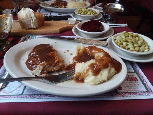 in. Diner and I split a country fried steak and the vegetables.   Food portions were immense!