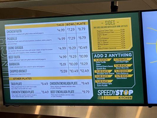 Taco Menu in Speedy Stop