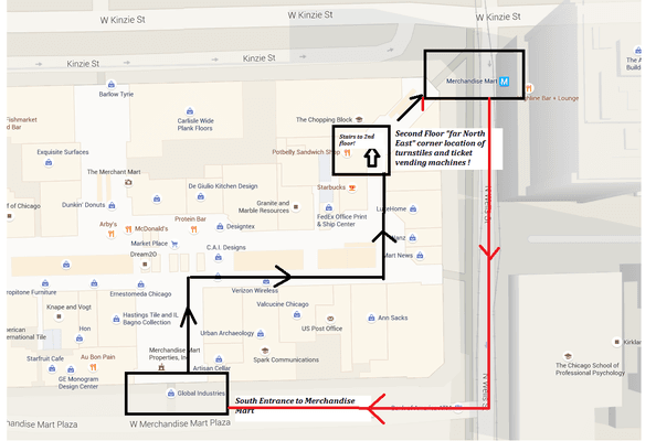 How do you access the ticket vending machines at the Merchandise Mart Station ? Solution: Merchandise Mart Bldng, 2nd floor