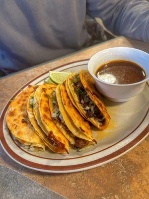 Birria Quesa-Tacos with Consome Dip