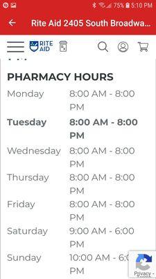 Pharmacy hours...they are different than store hours