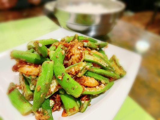 Sambal Okra + shrimp (extra costs on the add of shrimp). Yum!!!