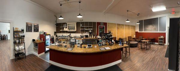 Battle Grounds Gaming Cafe coffee bar pano shot.