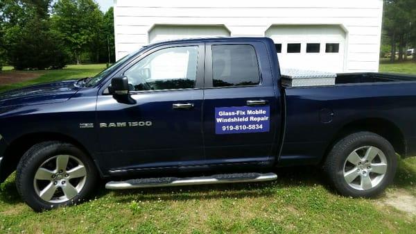 Our service truck, big blue Ram