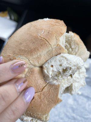 Plain bagel with jalepeno cream cheese. Amazing cream cheese!