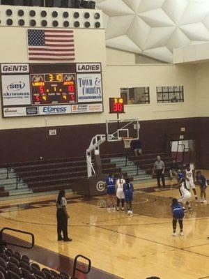 12/7/17. Thursday evening. Lady Yellowjackets Basketball (blue) vs. Centenary College Ladies (white). Gold Dome. Shreveport, Louisiana.