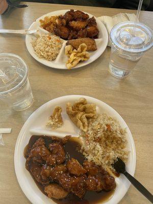 Top: General Tso chicken combo. Bottom: Sesame Chicken Combo.