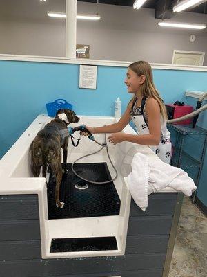 My daughter washing our dog here.