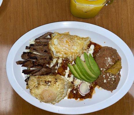 Chilaquiles verdes with steak