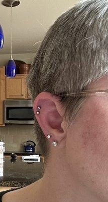 Ear piercing- double helix and 3rd lobe