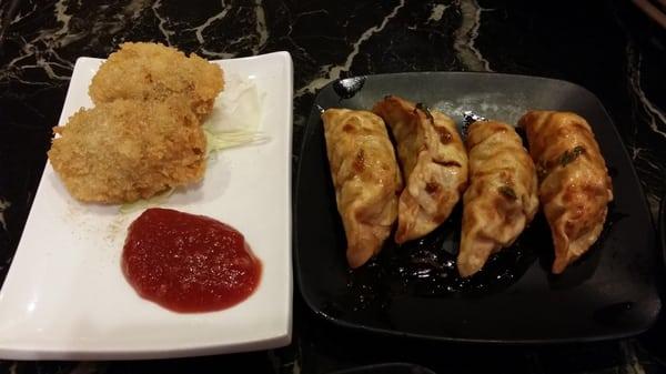 Deep fried oyster app and gyoza