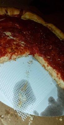 This the deep dish 14 inch. Im not sure where the cheese and sauce at but this shit was petty! I do not recommend their stuffed or deep dish