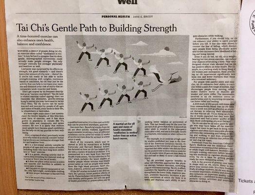 Article on Tai Chi by Jane E. Brody