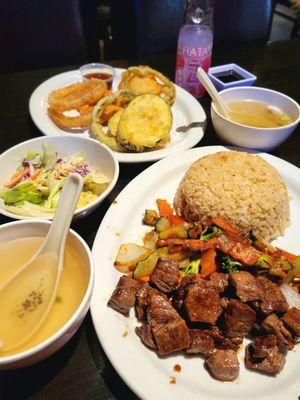 Hibachi steak dinner, vegetable tempura appetizer, and lychee ramune soda. Everything was great!