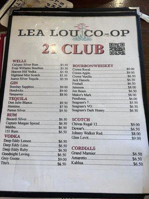 Bar menu