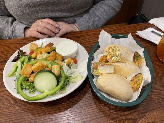 Side salad and rolls