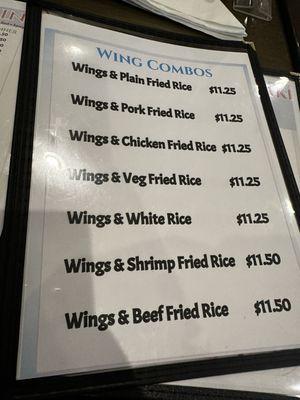 New wing combo menu