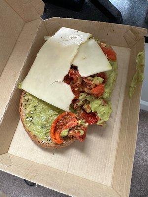 Avocado tomato sandwich ? And this was not toasted bread, where is the top to my sandwich ?