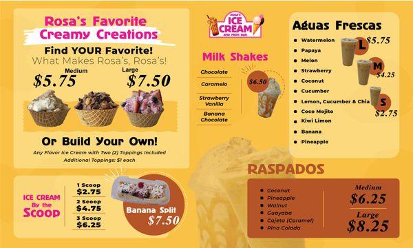 Ice Cream, Milkshake, Aguas Frescas, and Raspados Menu