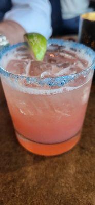 Strawberry Champagne Margarita with sugar rim