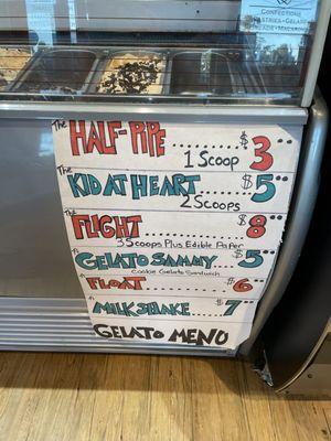 Gelato menu