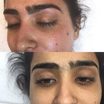 Brows before and after by  Brooke Gellici @beautiqueskinstudio.