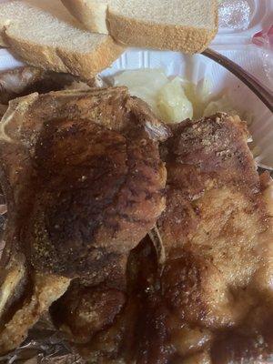 Dry, over cooked and burned pork chops