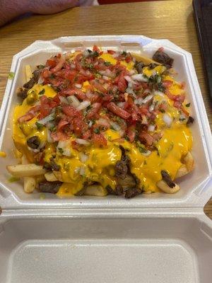 Carne asada fries with pico