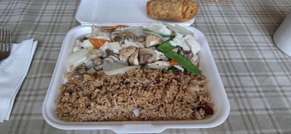 Moo Goo Gai Pan, Pork Fried Rice, Egg Roll - Huge meal for $9.95.