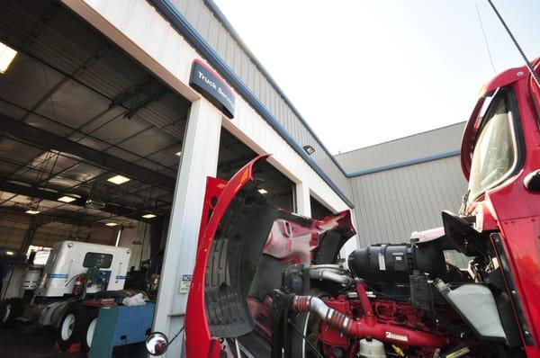 A truck being serviced at the Cummins Pacific Bakersfield Service Center!