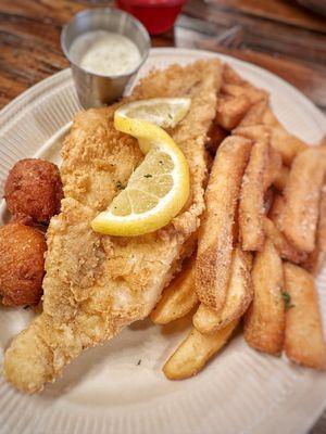 Catfish, Gouda Grits and Parmesan Truffle Fries