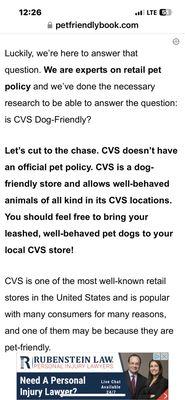 Dogs welcome at all CVS.  Never again Walgreens.