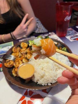 Rainbow roll and shrimp hibachi