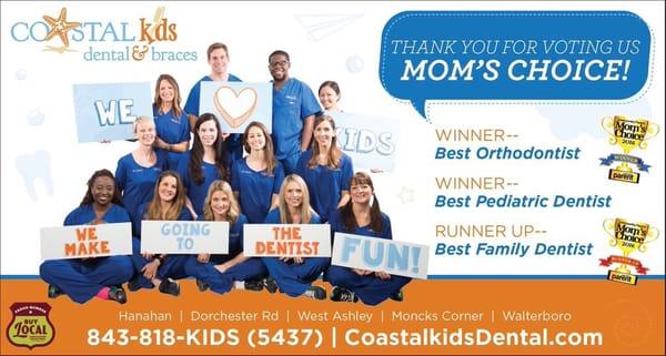 Winner of Mom's Choice award for both Pediatric Dentist & Orthodontist categories.