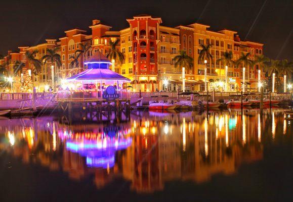 Bayfront, Naples, FL at night. Located near 5th Avenue South and Tropics Real Estate