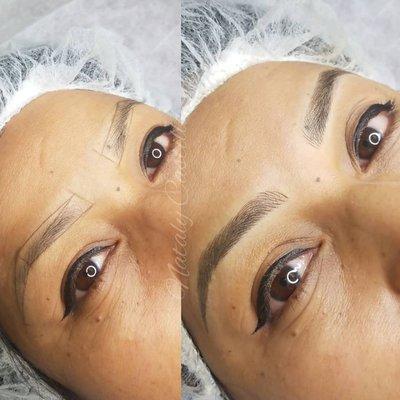 Microblading ! Is done using a handtool to creat realistic hair strokes. Very natural!