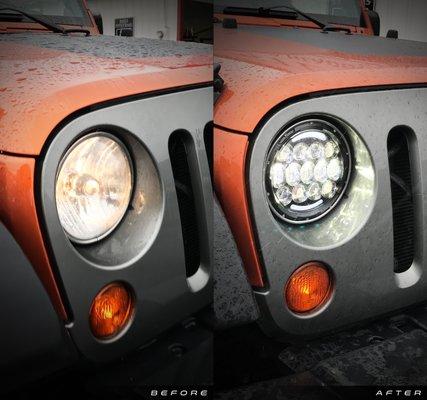 Jeep wrangler led headlight upgraded.