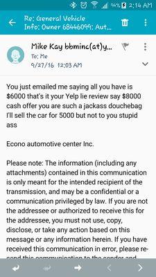 Doesn't know how to read nor do business with cash paying customers and no manners, no wonder you have bad reviews Mike Key... Sad