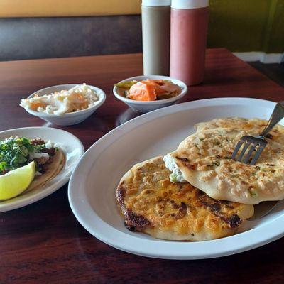 Three pupusas and a taco.