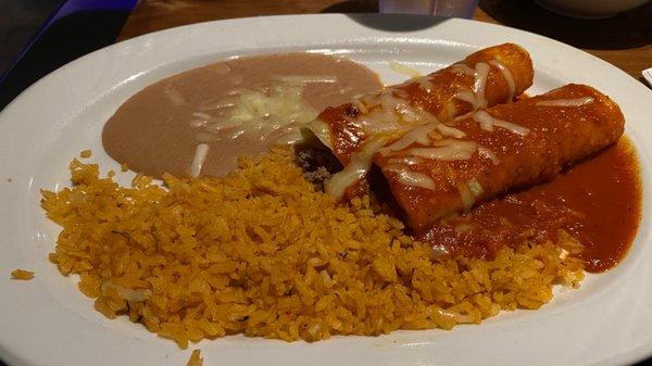 Enchiladas with rice and beans