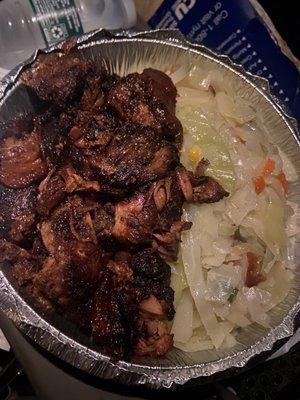 Jerk pork with cabbage, excellent!