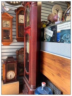 Classic wooden clocks.