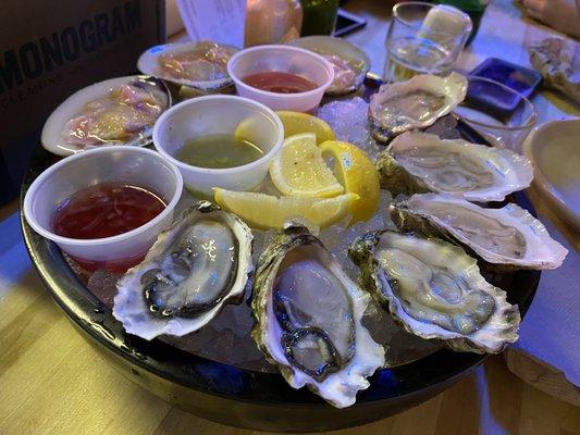 West coast pacific oyster, east coast Atlantic oysters and cherrystone clam.