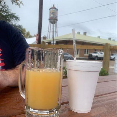 Covington trailhead water tower as a backdrop to our yummy drinks