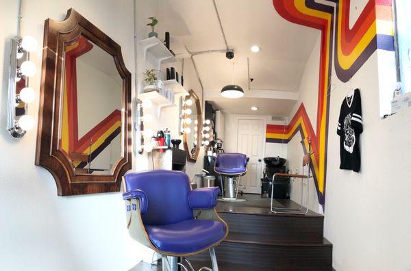 Two vintage 1960s salon chairs, re foamed and reupholstered at Boyds Place in Lincoln Heights