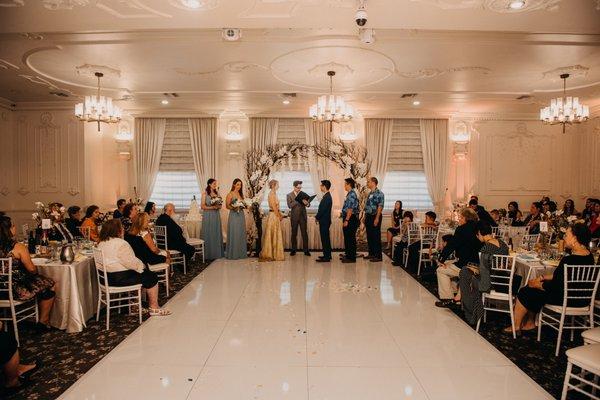 Ceremony. We just had all guests sit at their assigned dinner tables for our ceremony (short and sweet).