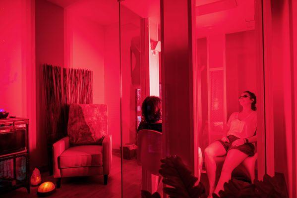 Vitality Booth offering Red Light Therapy, Salt and Oxygen therapy.