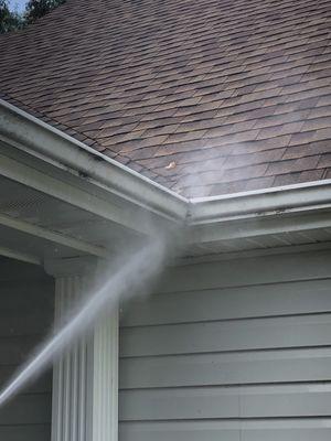 Power washing gutters