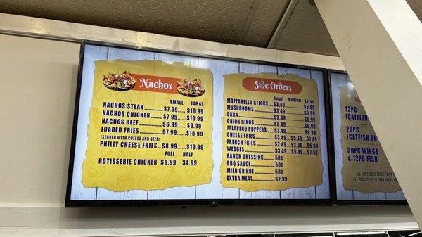 Nachos / Side Orders Menu