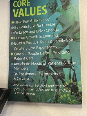 Preferred Physical Therapy's Core Values